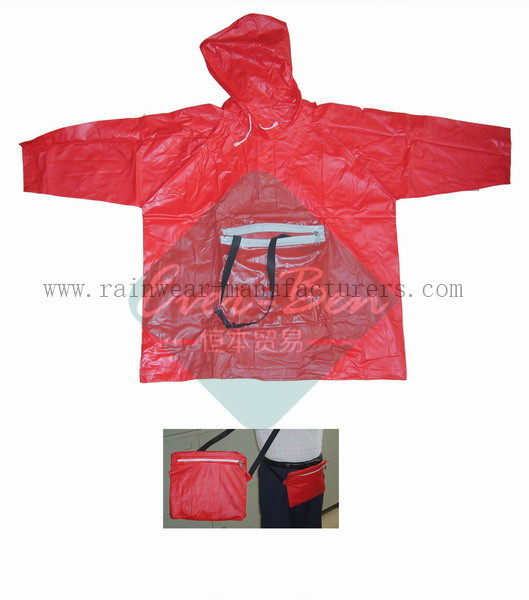 Red Reversible plastic rain mac-womens vinyl raincoat-PVC Red packable rain gear